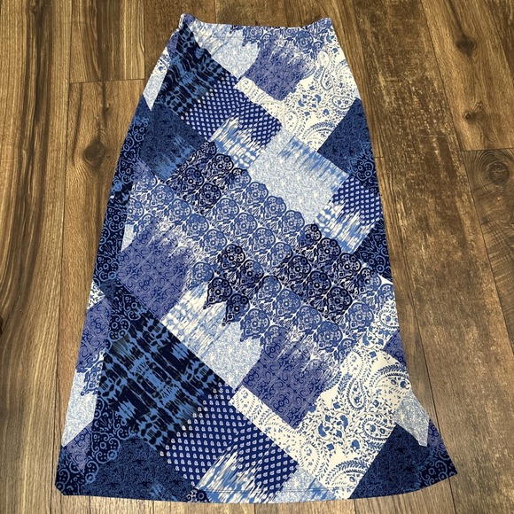 CATO Maxi Skirt Blue Vintage Print  Small Elastic - Picture 1 of 4